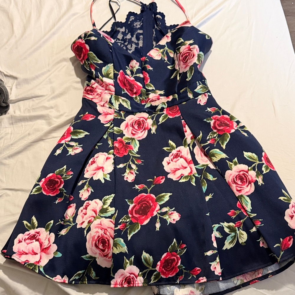 B. Smart Navy and Pink Floral Kids Dress